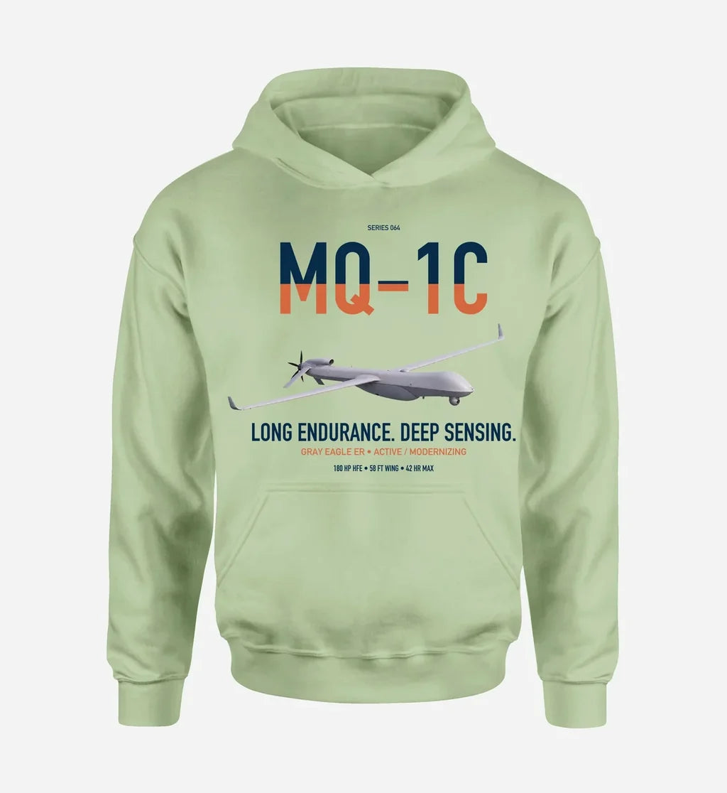 MQ-1C Gray Eagle ER design on light green double-side hoodie, single-side print