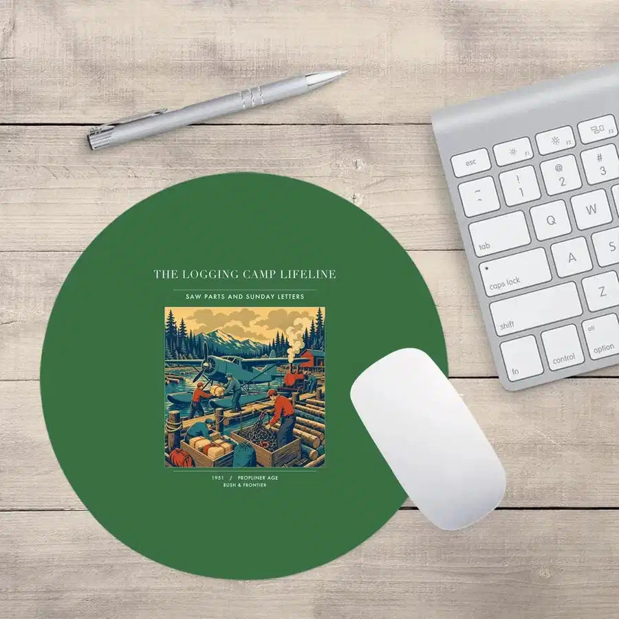 VINTAGE G4488 - The Logging Camp Lifeline - Designed Mouse Pads design on green round