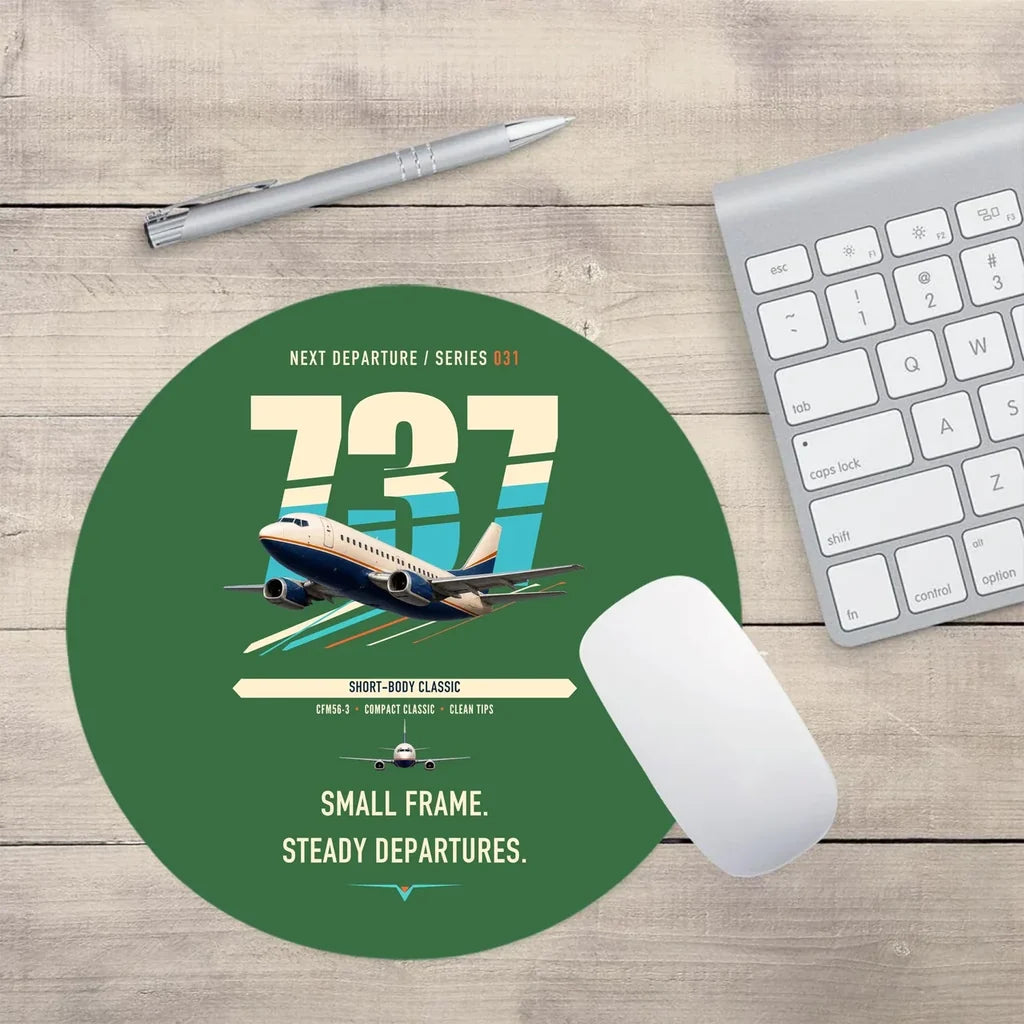 Boeing 737-500 Classic design on green round mouse pad