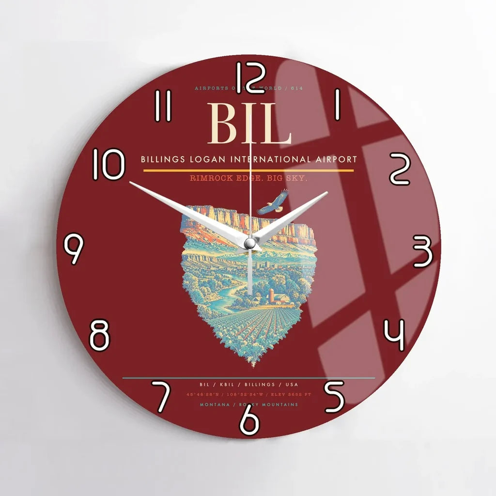 Billings Logan International Airport BIL Wall-Clock No-Frame - Dark Red