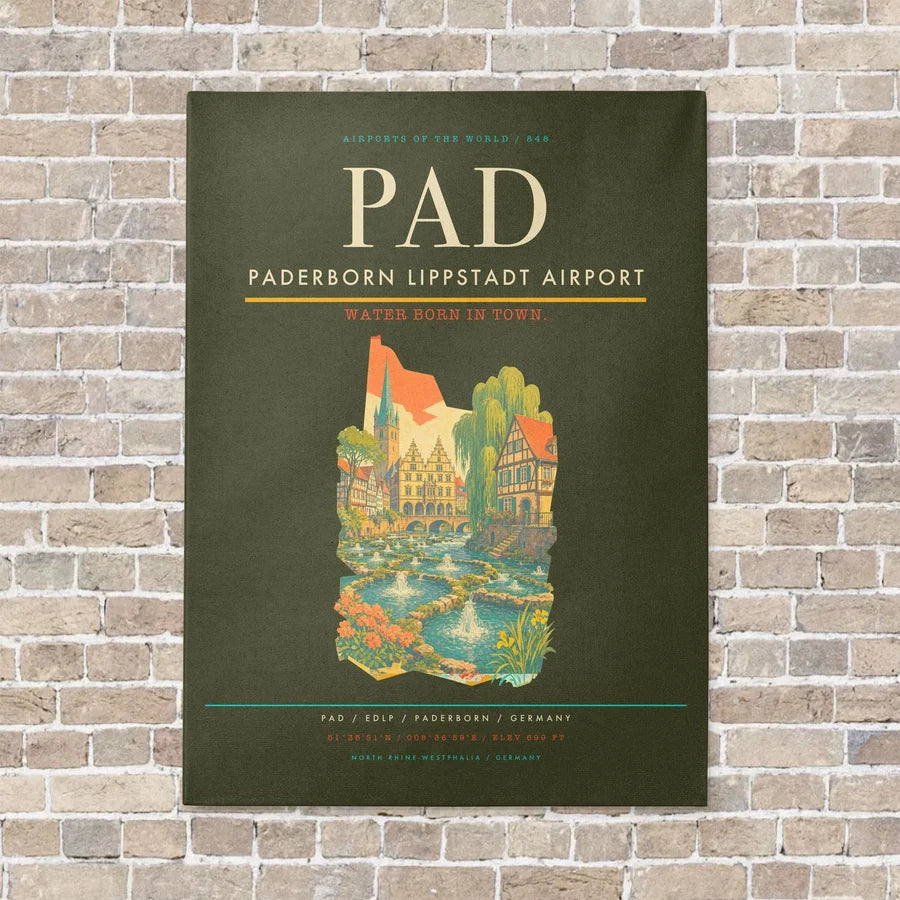 Paderborn Lippstadt Airport PAD vertical canvas print - no frame - green army background