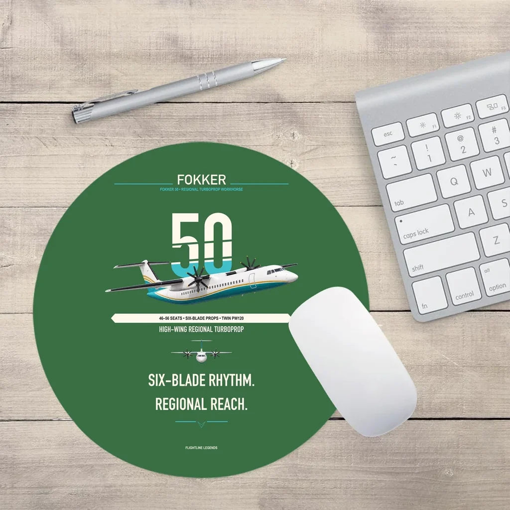 Fokker 50 design on green round mouse pad
