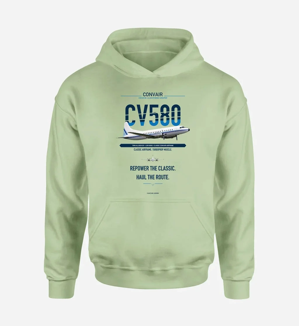 Convair 580 design on light green hoodie single side