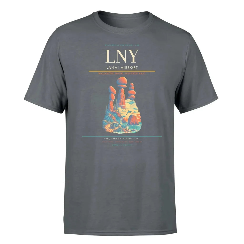 Lanai Airport (LNY) T-Shirt single-side front print in Gray | lanai-airport-lny-double-side-t-shirt