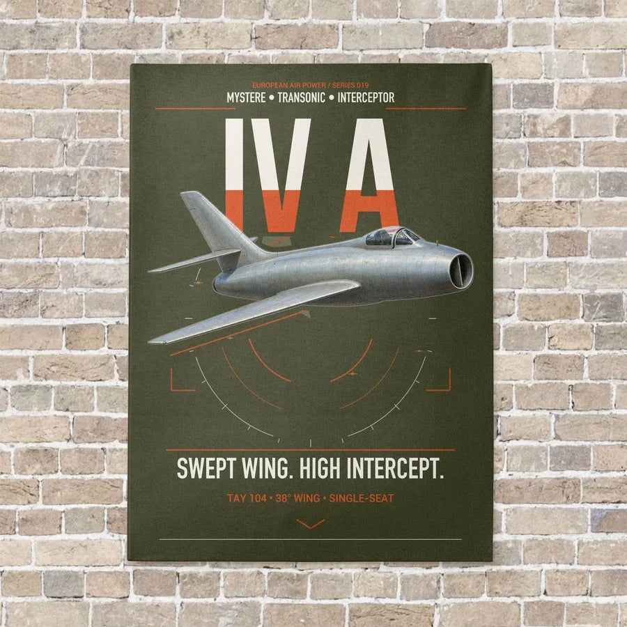 Dassault Mystère IV A vertical canvas print - no frame - green army background