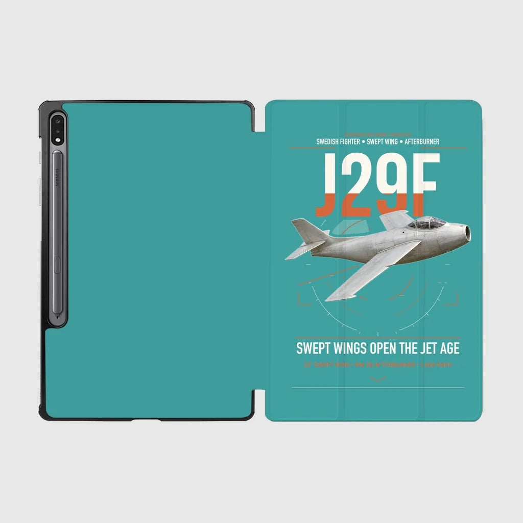 Saab J 29F Tunnan design on turquoise samsung tablet tablet case