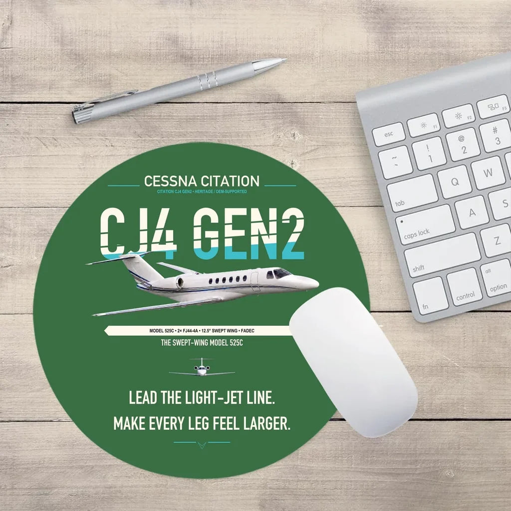 Cessna Citation CJ4 Gen2 design on green round mouse pad