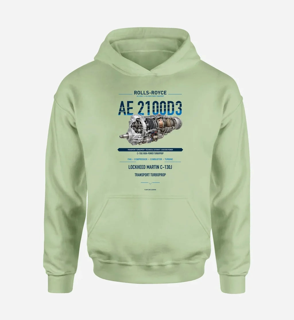 AE 2100D3 design on light green hoodie single side