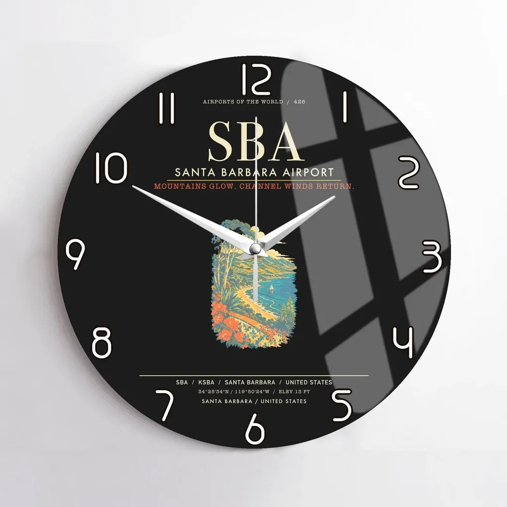 Santa Barbara Airport SBA Wall-Clock No-Frame - Black