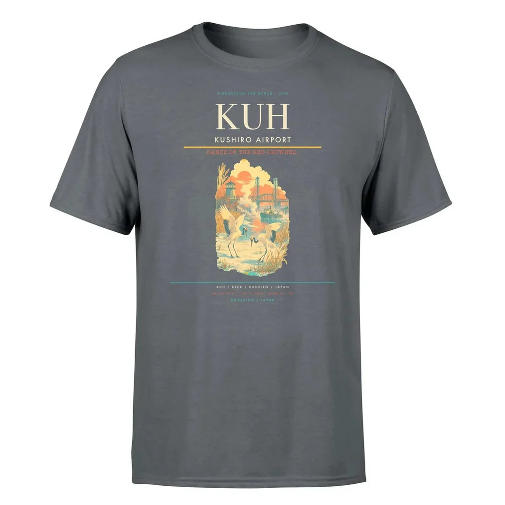 Kushiro Airport (KUH) T-Shirt single-side front print in Gray | kushiro-airport-kuh-double-side-t-shirt