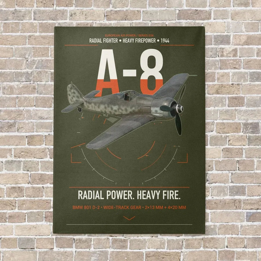 Focke-Wulf Fw 190A-8 vertical canvas print - no frame - green army background