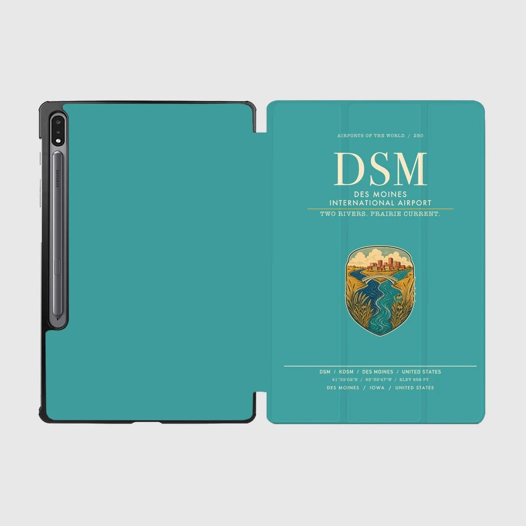 Des Moines International Airport (DSM) design on turquoise samsung tablet tablet case