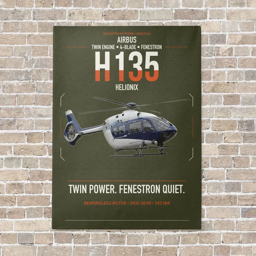 Airbus H135 vertical canvas print - no frame - green army background
