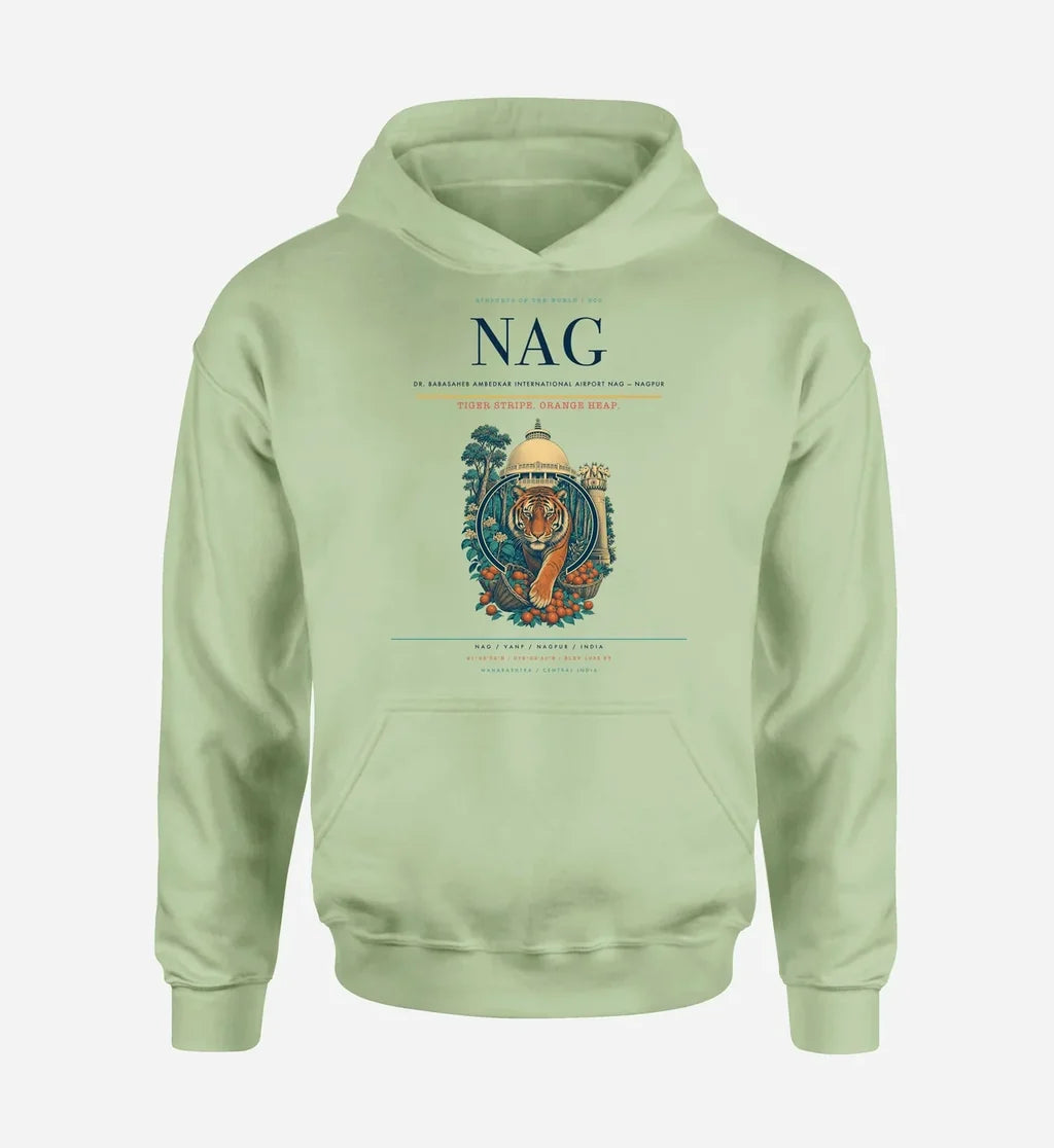 Dr. Babasaheb Ambedkar International Airport (NAG) design on light green hoodie single-side print