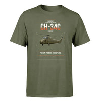 Thumbnail for Sikorsky CH-34C Choctaw design on green army t-shirt, single-side print