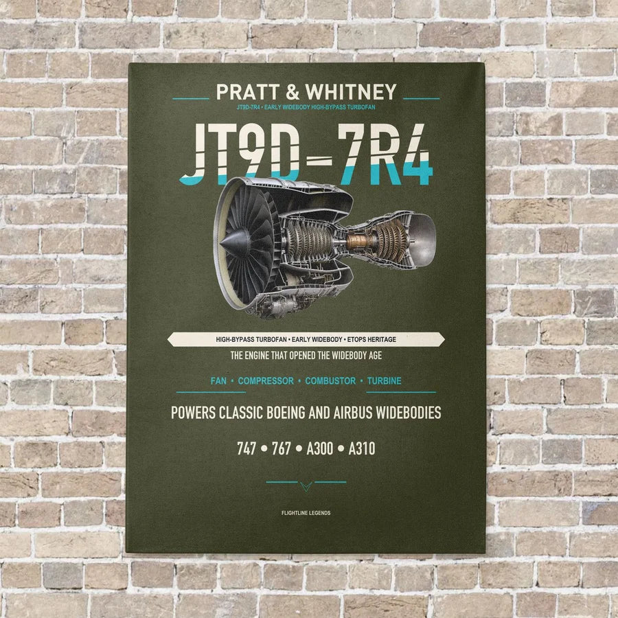 JT9D-7R4 vertical canvas print - no frame - green army background
