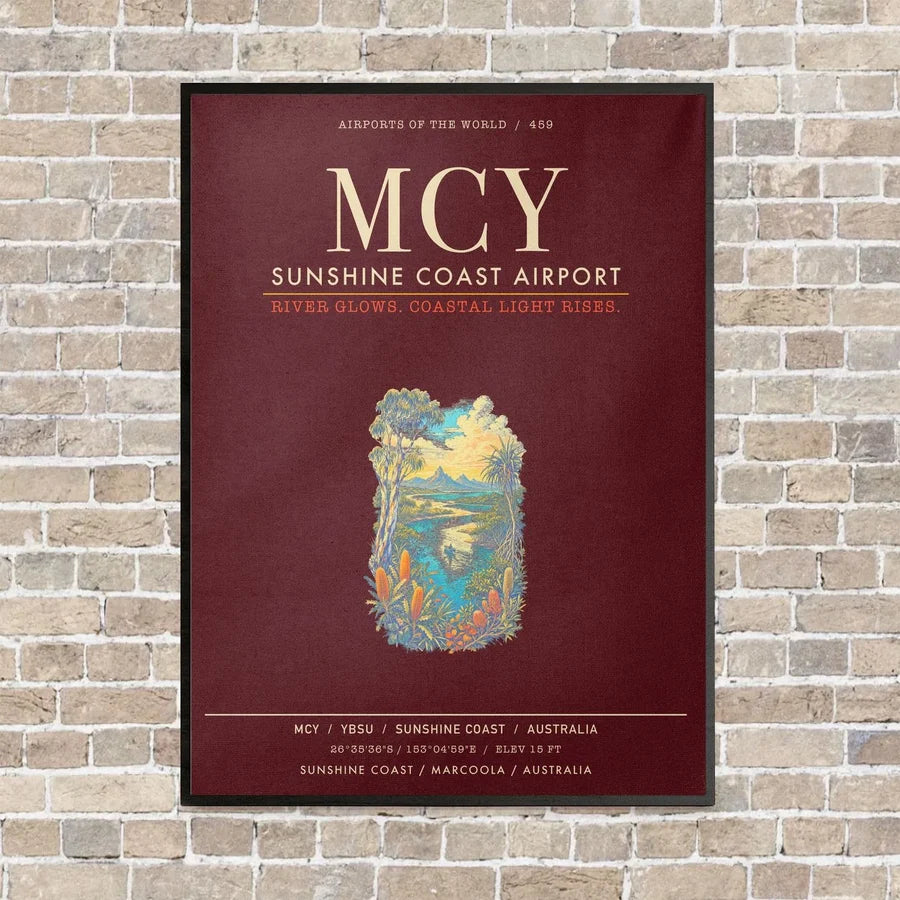 Sunshine Coast Airport MCY - Canvas Framed - Dark Red