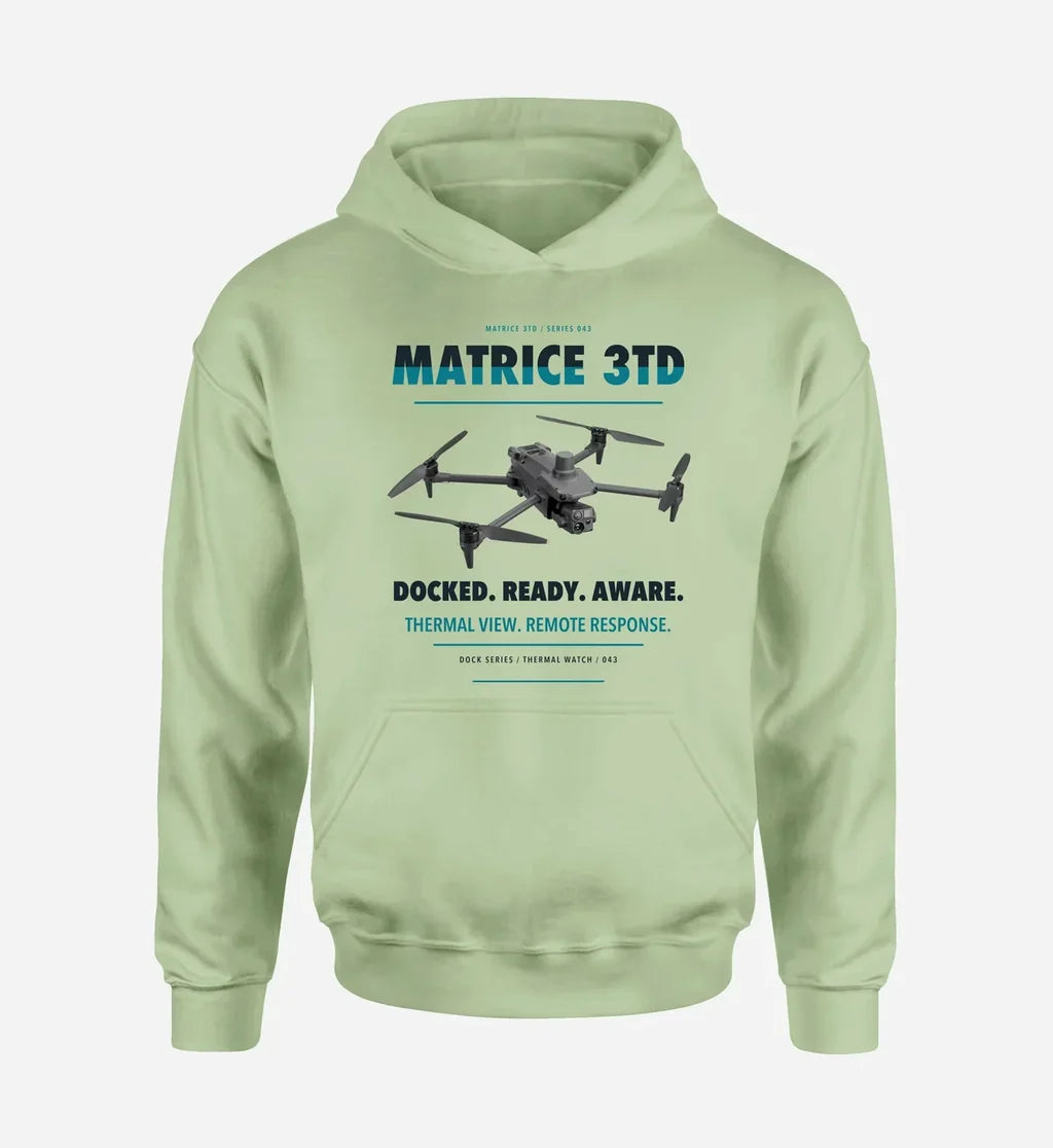DJI Matrice 3TD design on light green hoodie single side