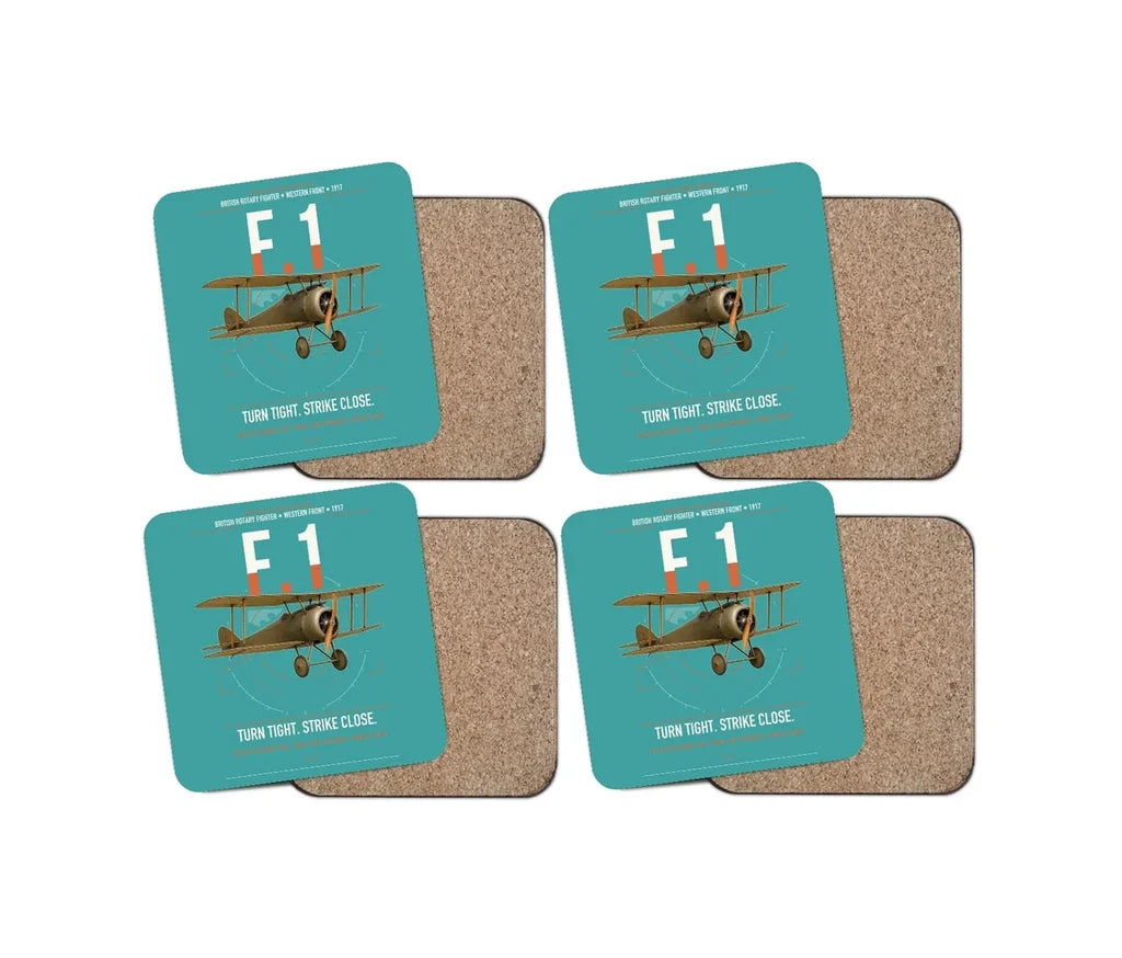 Sopwith Camel F.1 design on turquoise 4 pieces set coaster