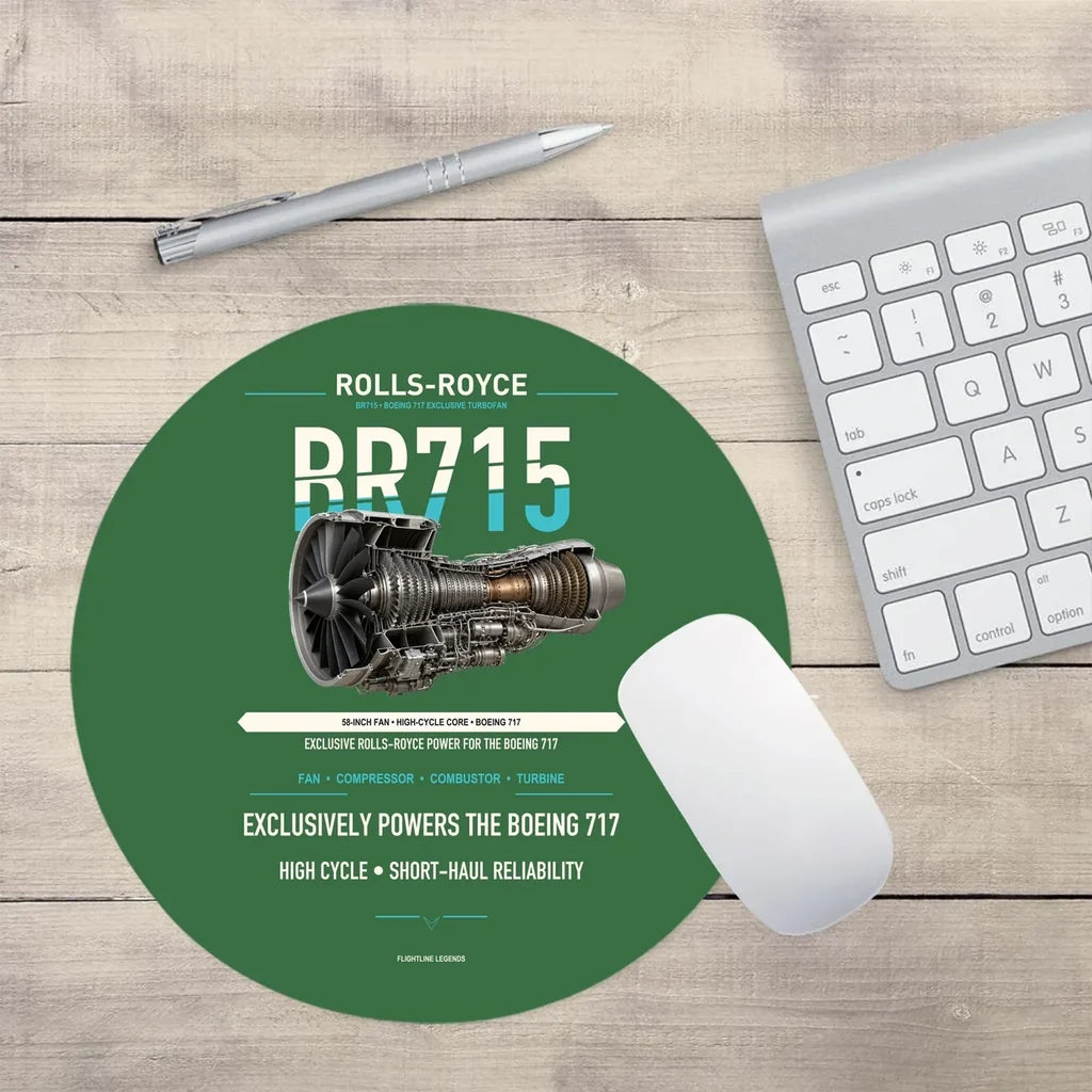 BR715 design on green round mouse pad