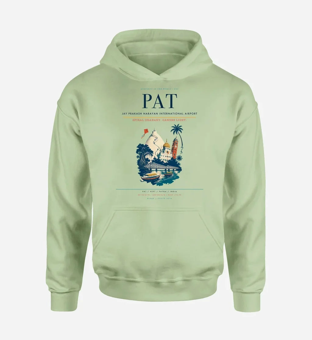 Jay Prakash Narayan International Airport (PAT) design on light green hoodie single-side print