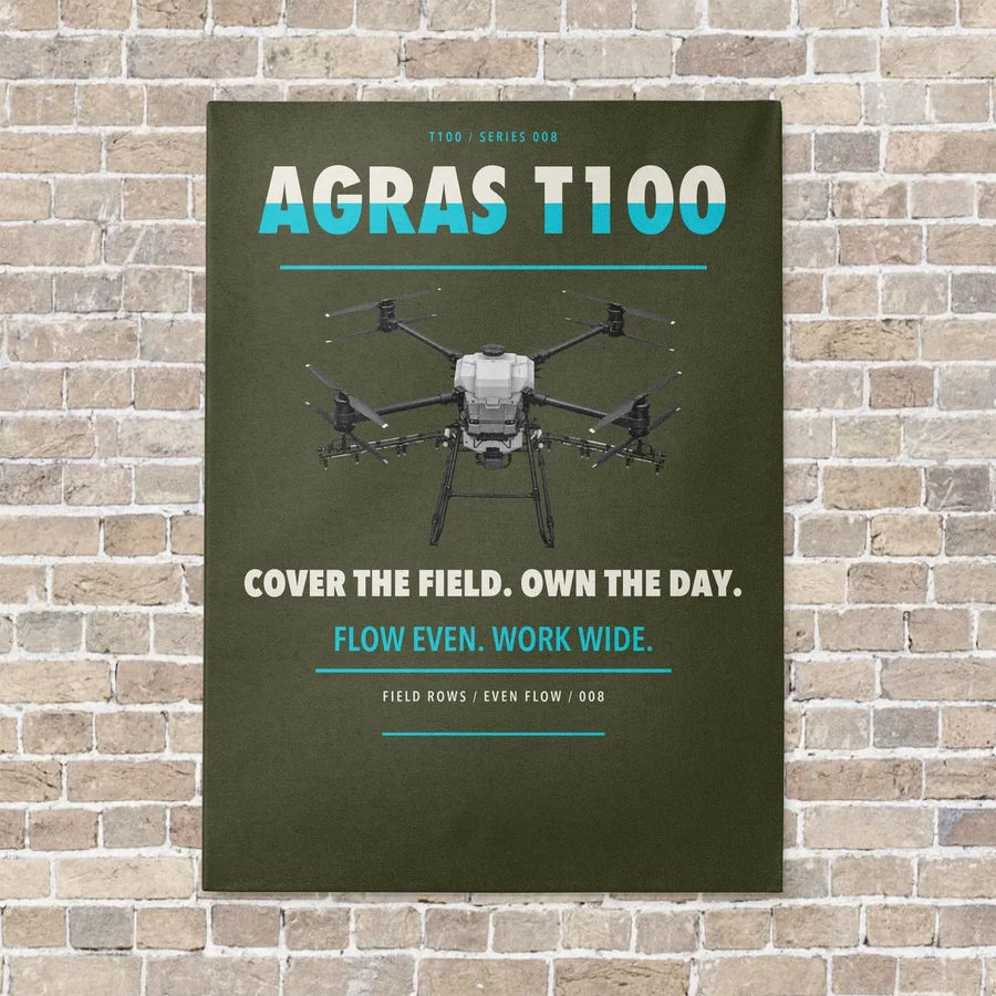 DJI Agras T100 vertical canvas print - no frame - green army background