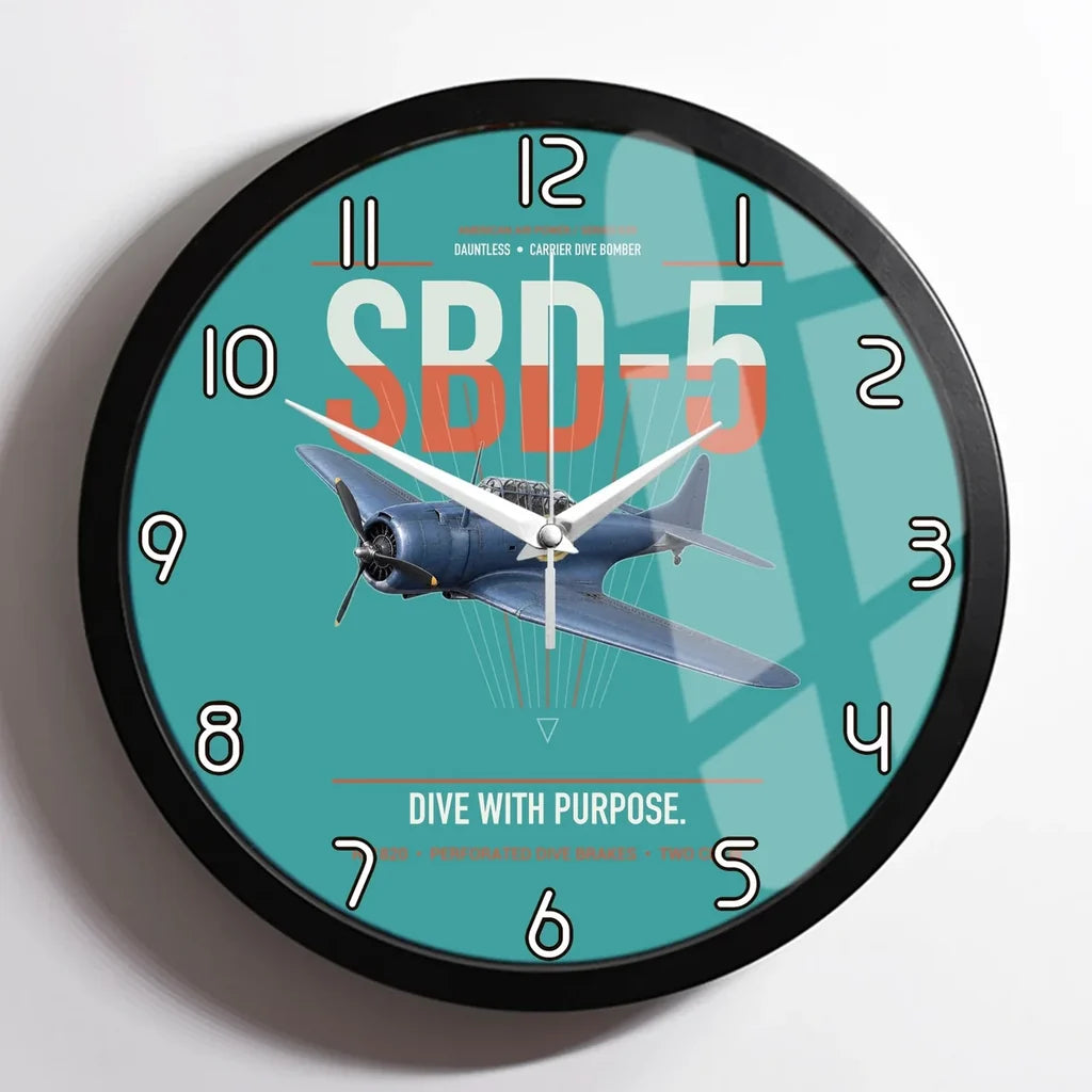 SBD-5 Dauntless design on turquoise framed wall clock