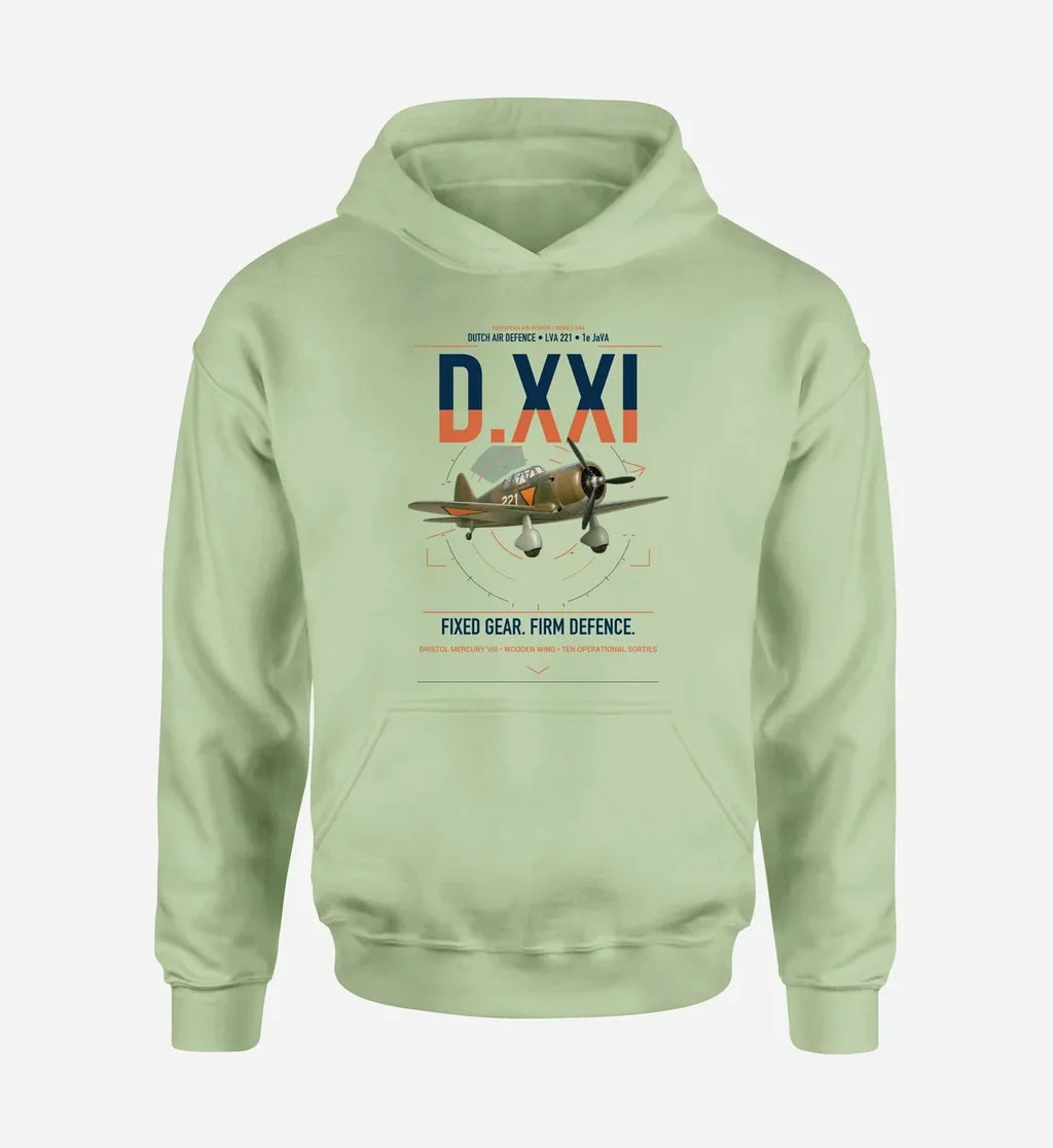 Fokker D.XXI — Dutch LVA aircraft 221 design on light green double-side hoodie, single-side print