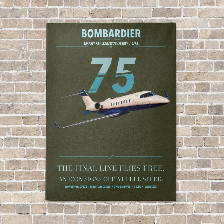 Bombardier Learjet 75 Liberty vertical canvas print - no frame - green army background