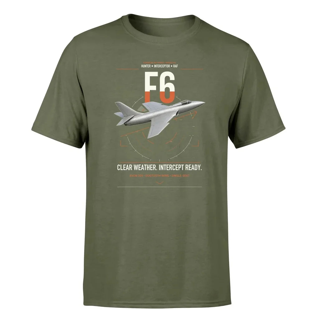 Hawker Hunter F6 design on green army t-shirt, single-side print