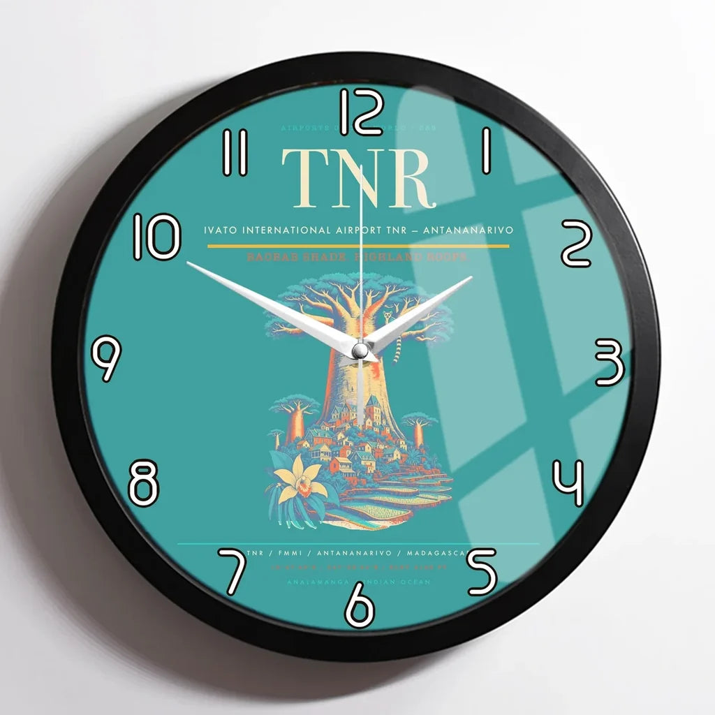 Ivato International Airport (TNR) design on turquoise framed wall clock