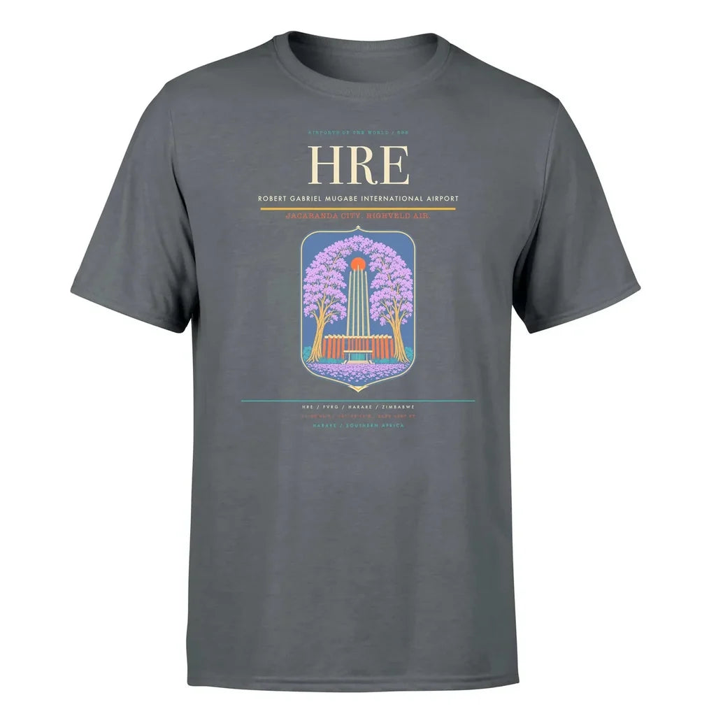 Robert Gabriel Mugabe International Airport (HRE) T-Shirt single-side front print in Gray | robert-gabriel-mugabe-international-airport-hre-double-side-t-shirt