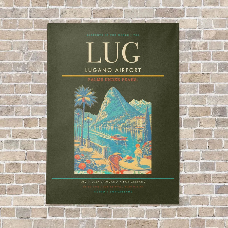 Lugano Airport LUG vertical canvas print - no frame - green army background