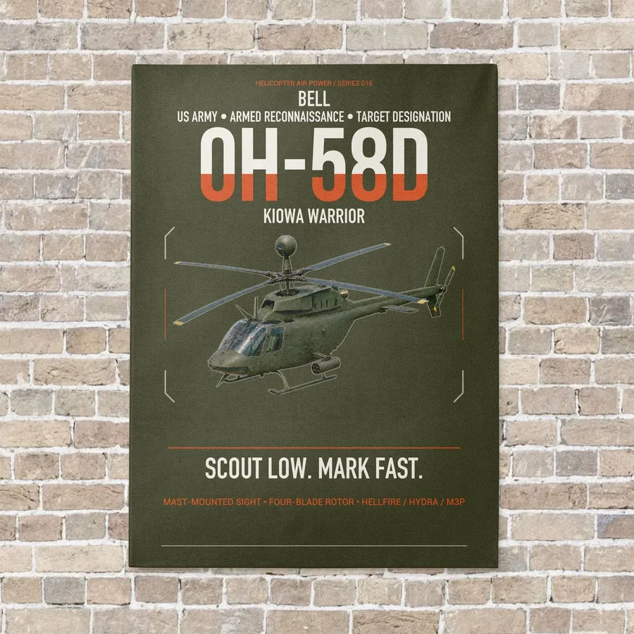 Bell OH-58D Kiowa Warrior vertical canvas print - no frame - green army background
