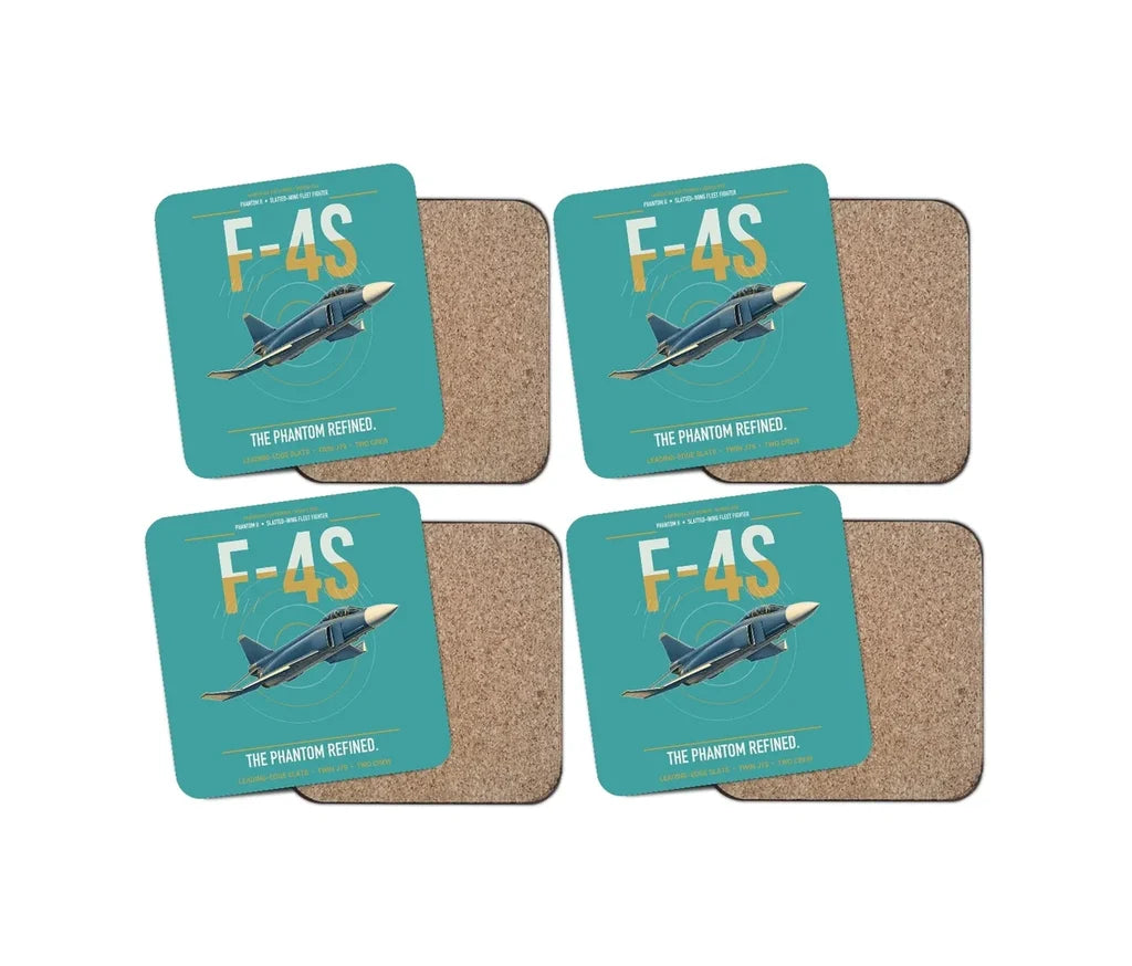 F-4S Phantom II design on turquoise 4 pieces set coaster