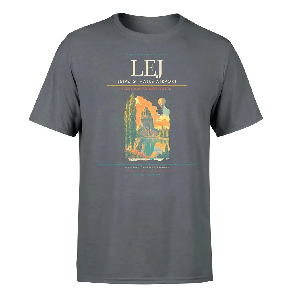 Leipzig–Halle Airport (LEJ) T-Shirt single-side front print in Gray | leipzighalle-airport-lej-double-side-t-shirt