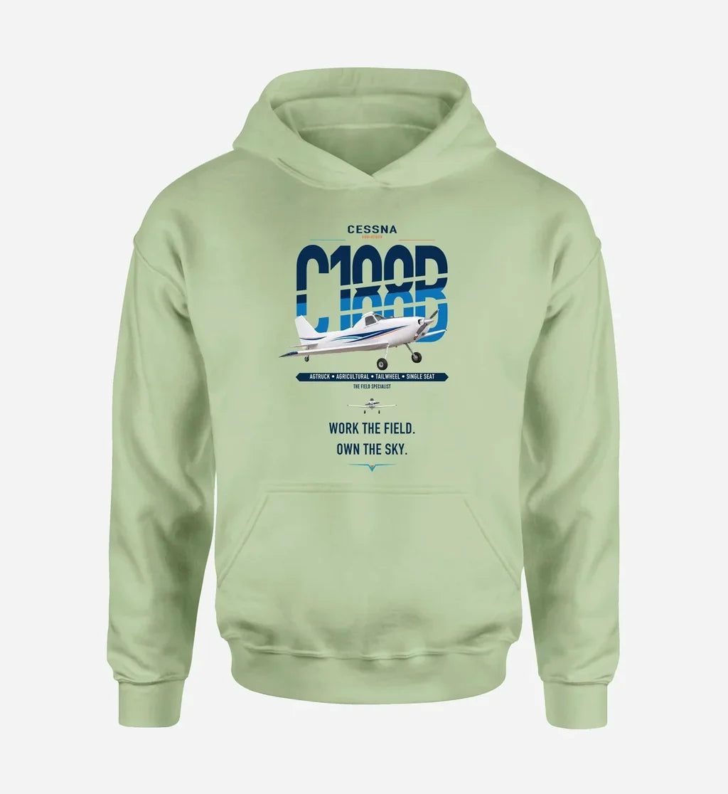 Cessna A188B AgTruck design on light green double-side hoodie, single-side print