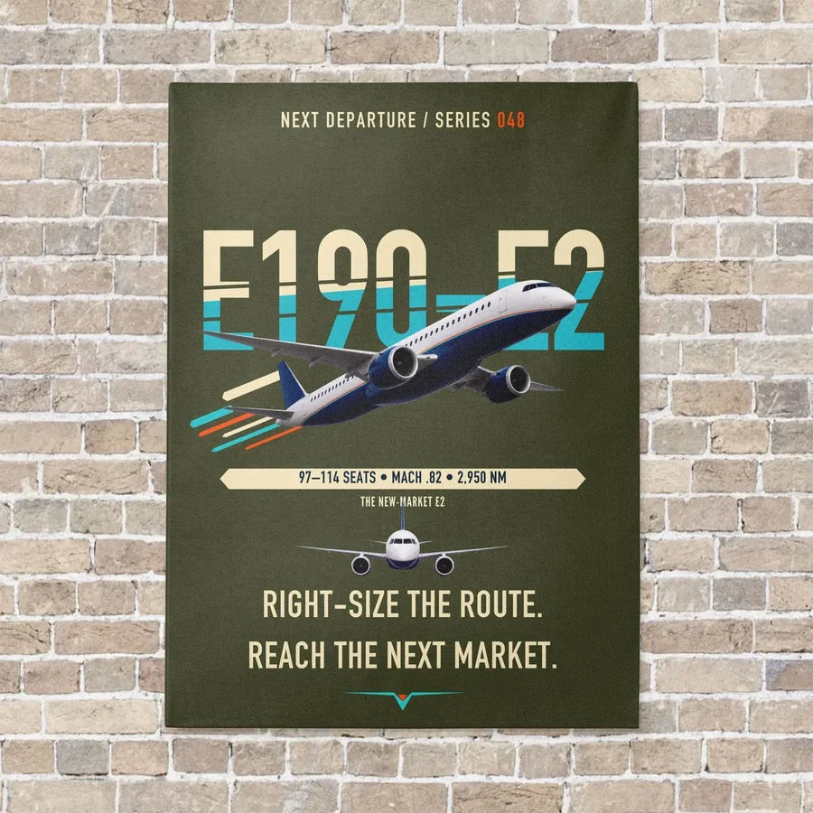 Embraer E190-E2 vertical canvas print - no frame - green army background