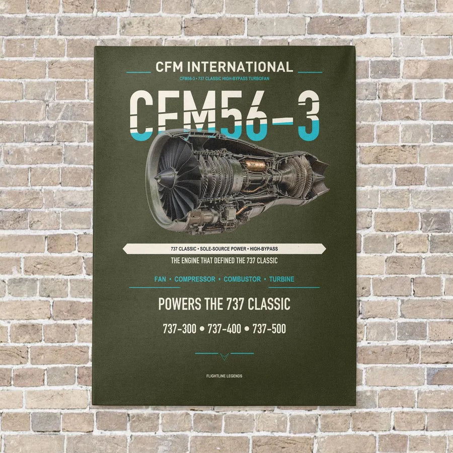 CFM56-3 vertical canvas print - no frame - green army background