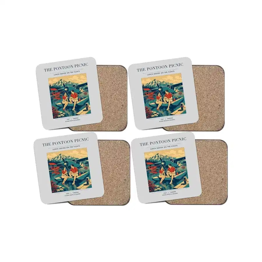 The Pontoon Picnic - Designed Coasters design on light gray 4-pieces-set
