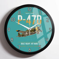 Thumbnail for P-47D Thunderbolt Razorback design on turquoise framed wall clock