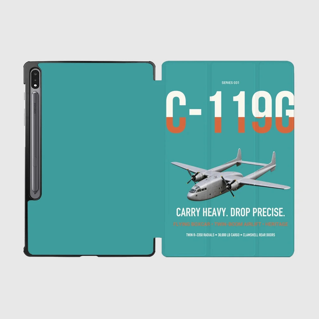 C-119G Flying Boxcar design on turquoise samsung tablet tablet case