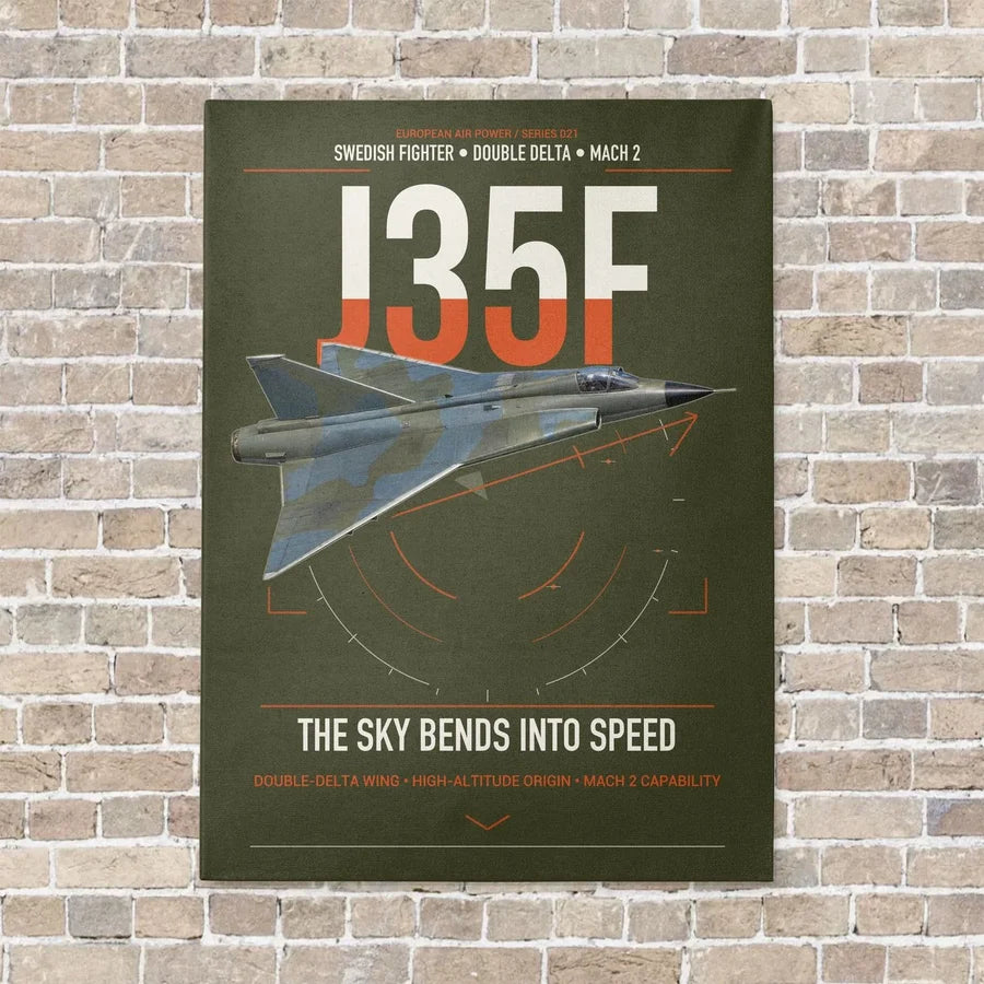 Saab J 35F Draken vertical canvas print - no frame - green army background