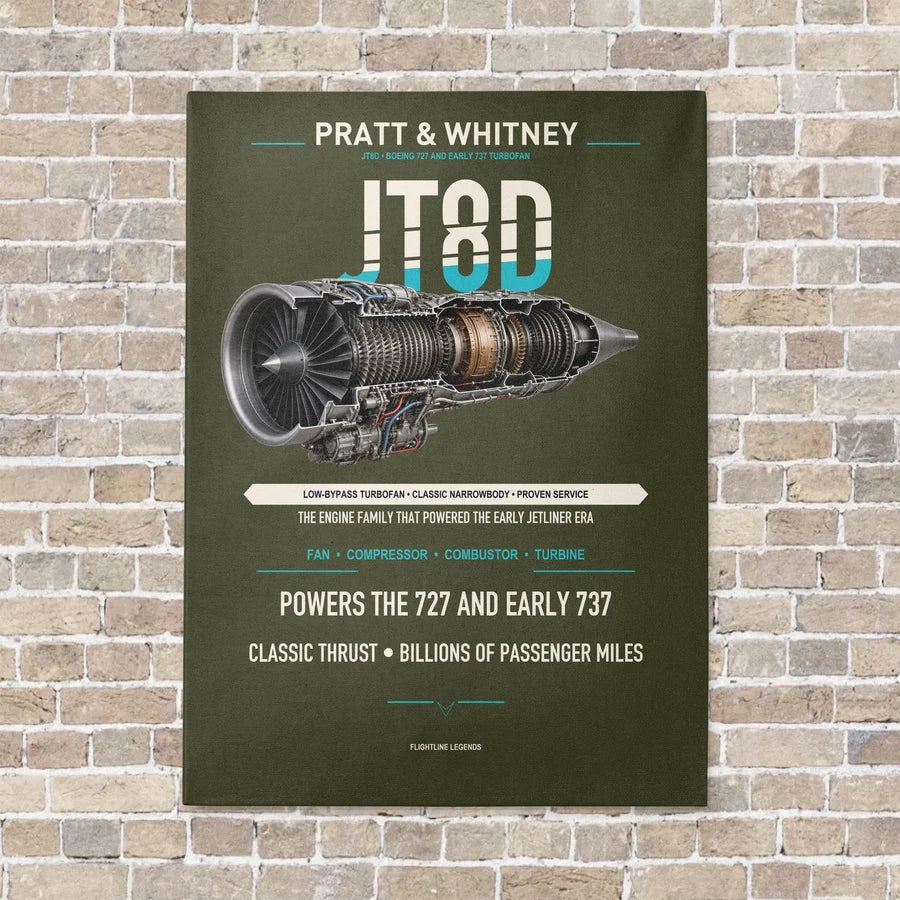 JT8D vertical canvas print - no frame - green army background