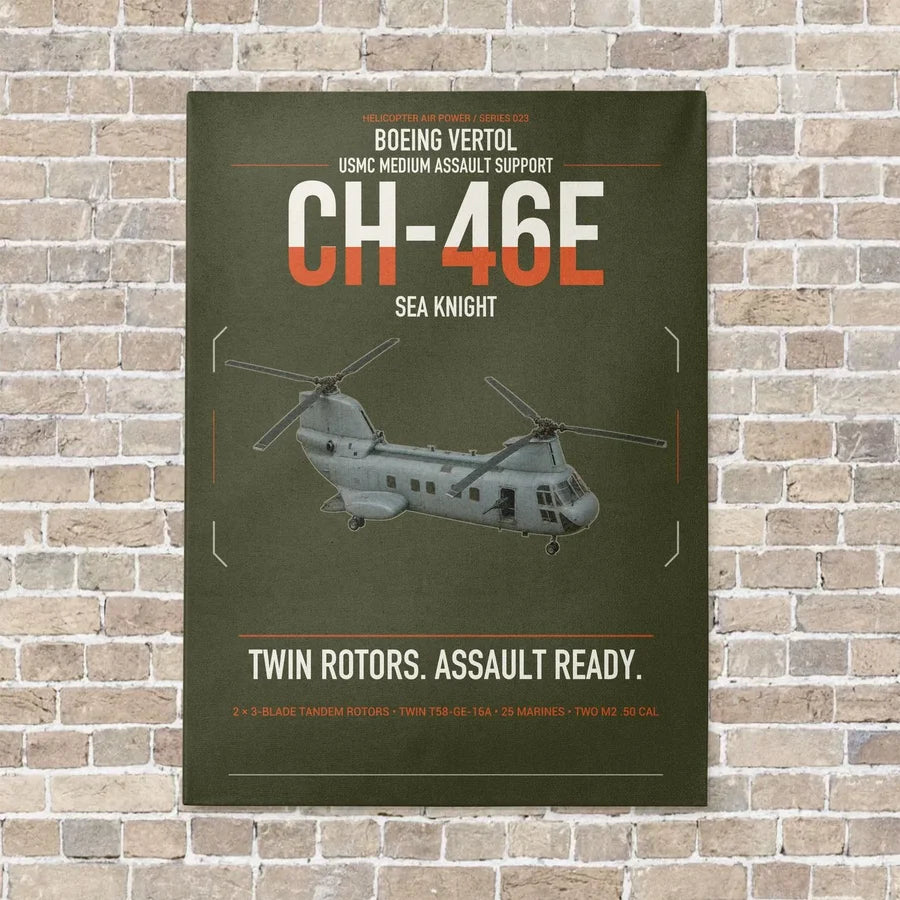 Boeing Vertol CH-46E Sea Knight vertical canvas print - no frame - green army background