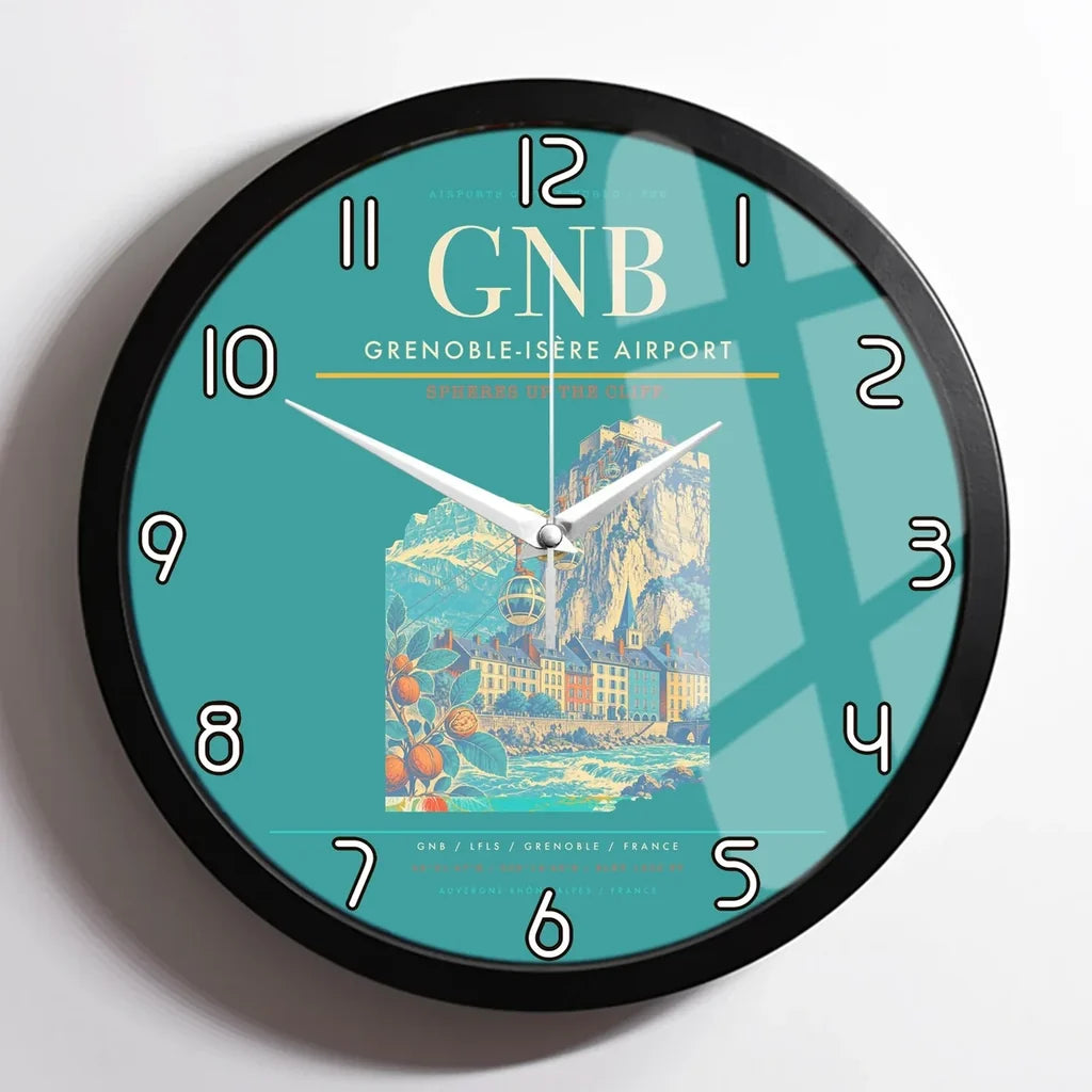 Grenoble-Isère Airport (GNB) design on turquoise framed wall clock