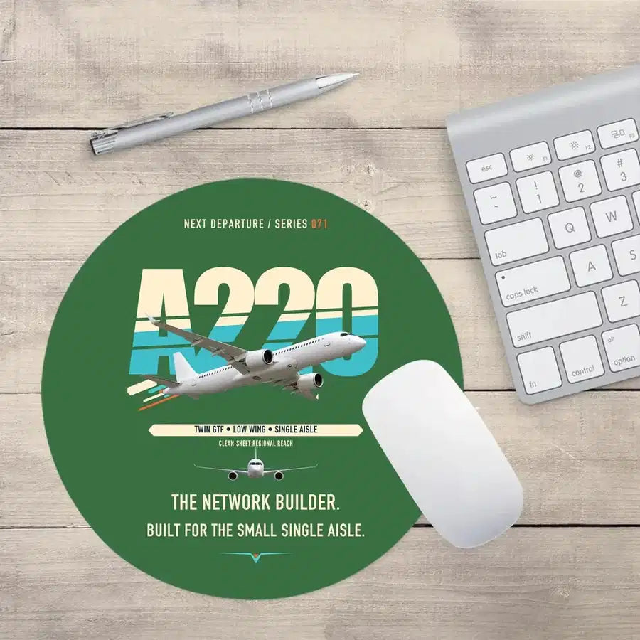 Airbus A220-300 design on green round mouse pad