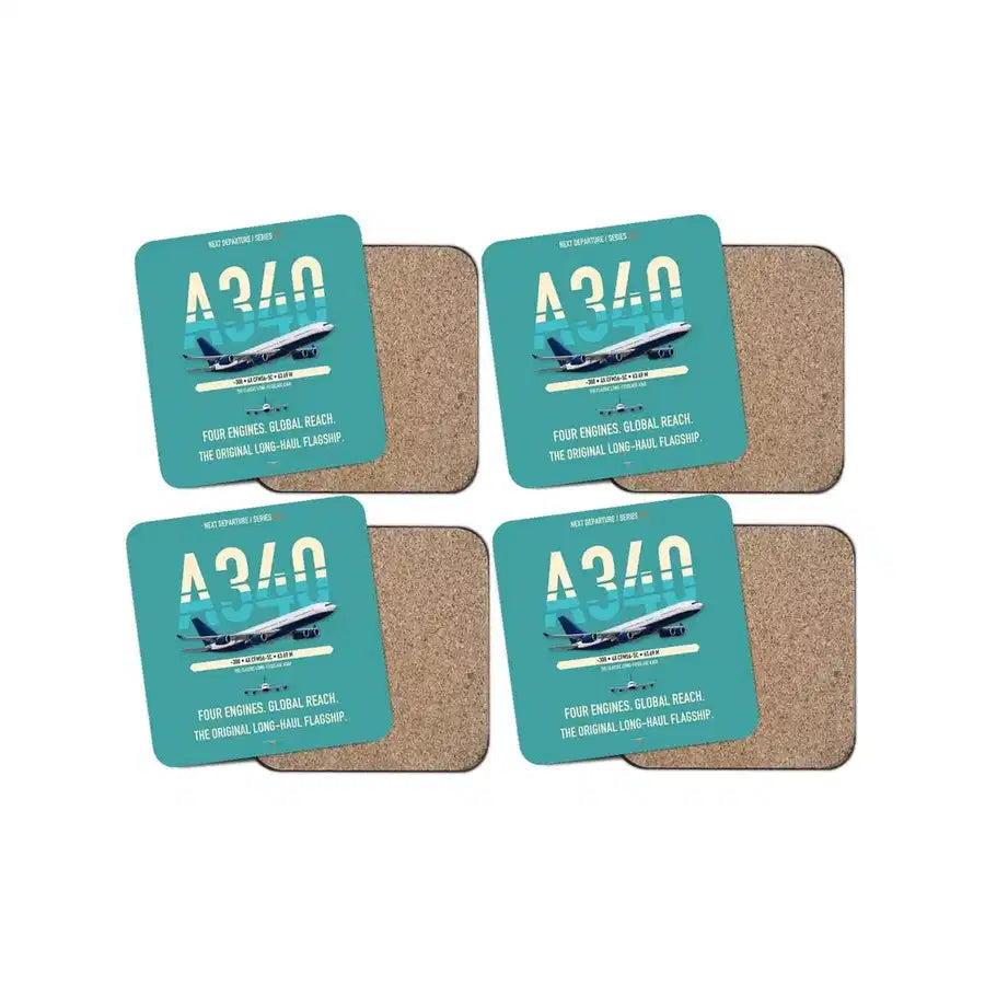 Airbus A340-300 design on turquoise 4 pieces set coaster
