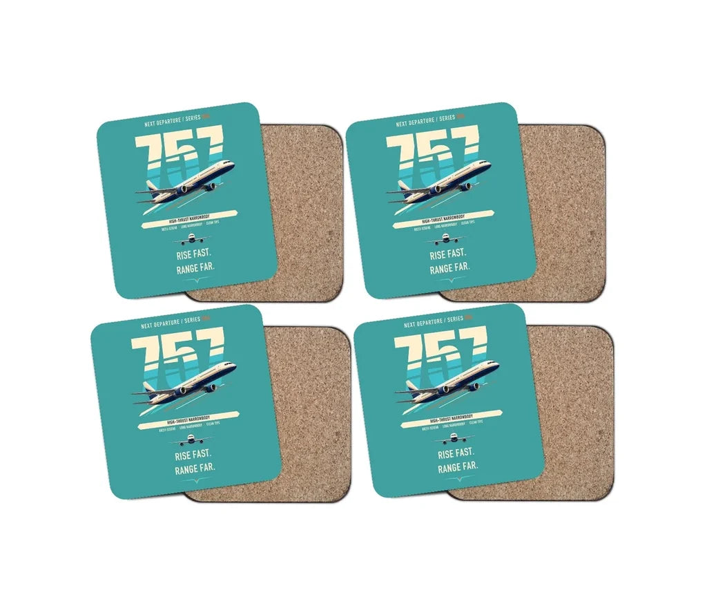 Boeing 757-200 design on turquoise 4 pieces set coaster