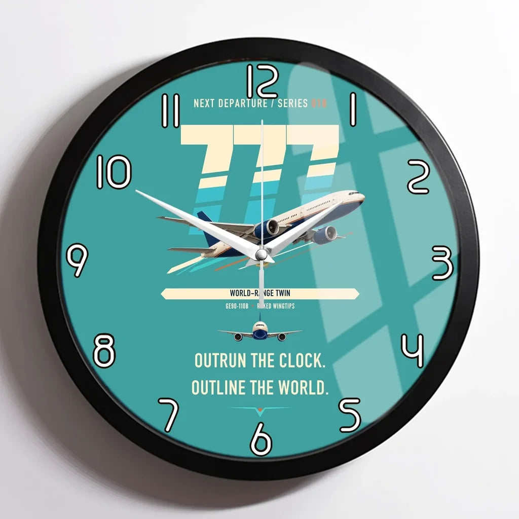 Boeing 777-200LR design on turquoise framed wall clock